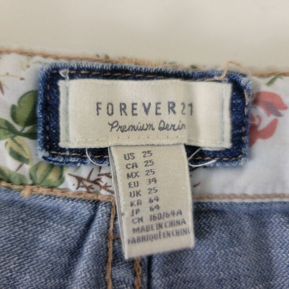 Forever‎ 21 Denim Shorts Juniors 25 Blue Jean Mid Rise Womens Button Fly W27 - Picture 7 of 15
